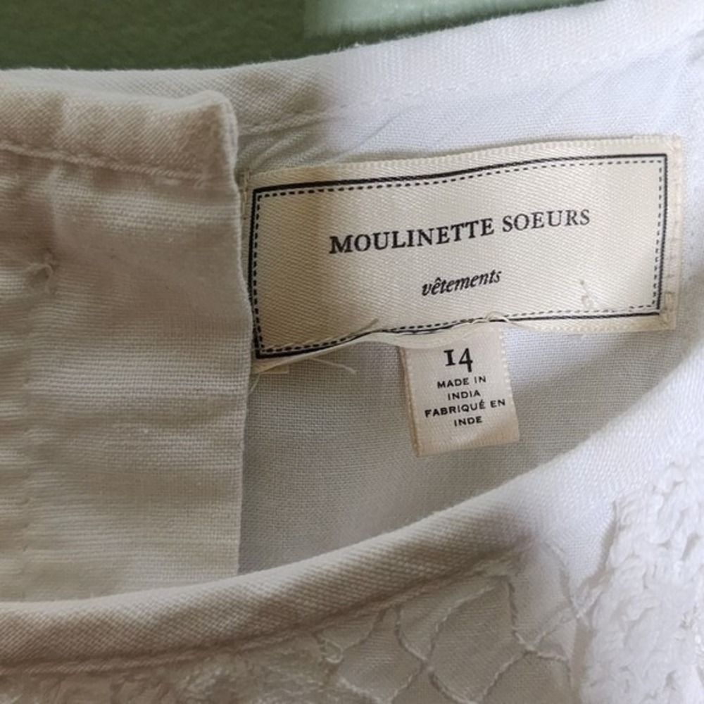 Moulinette Soeurs Linen Cotton Dress Sleeveless White Lace Summer Prep Beach 14 - Picture 6 of 12